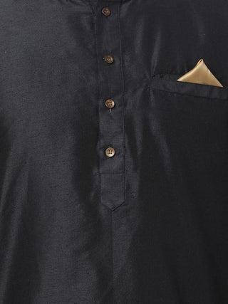 Men's Black Cotton Blend Kurta and Pyjama Set