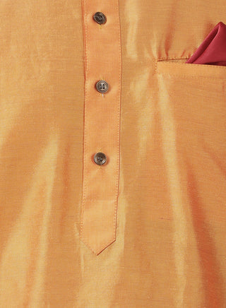 Men's Orange Cotton Blend Kurta