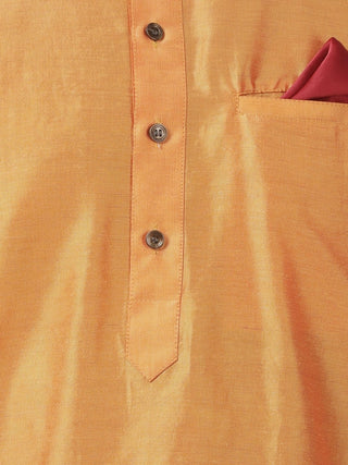 Men's Orange Cotton Blend Kurta and Dhoti Pant Set