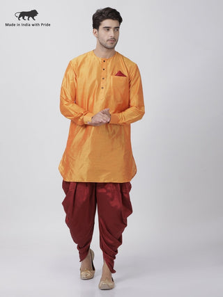 Men's Orange Cotton Blend Kurta and Dhoti Pant Set