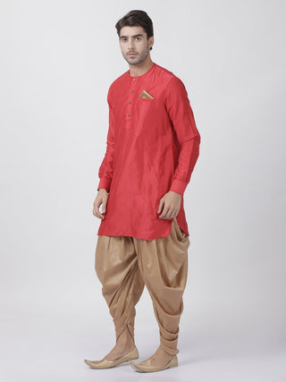 Men's Red Cotton Blend Kurta and Dhoti Pant Set