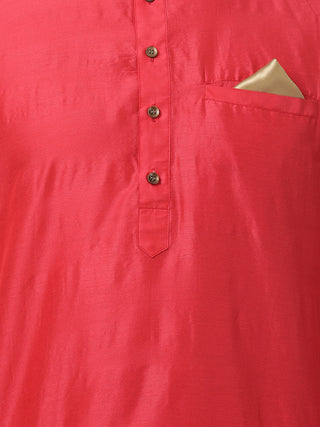 Men's Red Cotton Blend Kurta and Pyjama Set