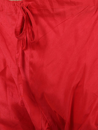 Men's Red Cotton Blend Kurta and Pyjama Set