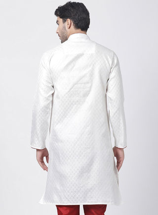 Men's White Cotton Silk Blend Kurta