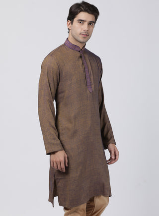 Men's Brown Cotton Blend Kurta