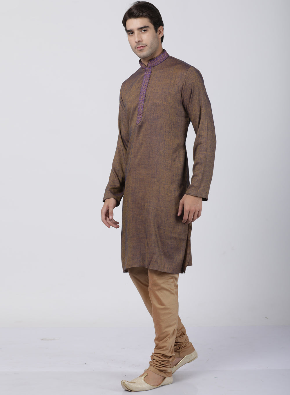 Men's Brown Cotton Blend Kurta and Pyjama Set