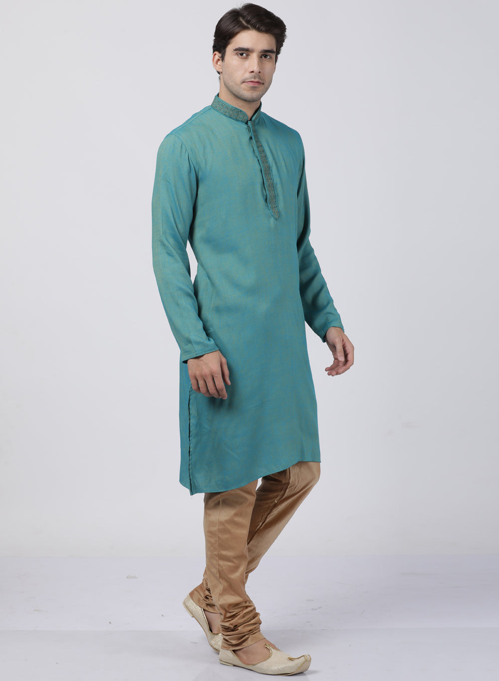 Men's Green Cotton Blend Kurta and Pyjama Set