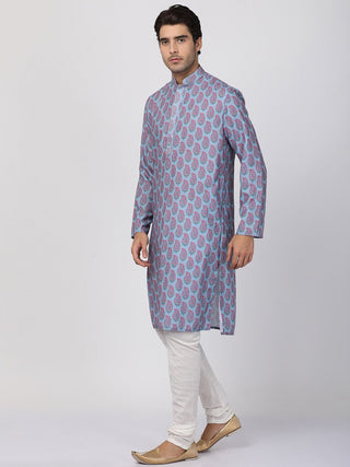 Men's Grey Cotton Blend Kurta and Pyjama Set