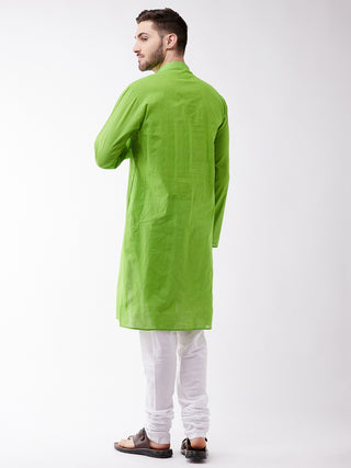 Vastramay Pure Handloom Cotton Green and White Baap Beta Kurta Pyjama set