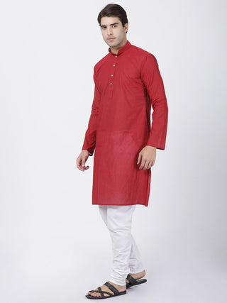 Vastramay Red Handloom Cotton Red and White Baap Beta Kurta Pyjama set