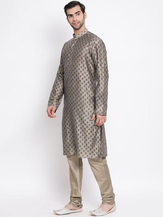 VASTRAMAY Men's Beige Cotton Blend Kurta and Churidar Set