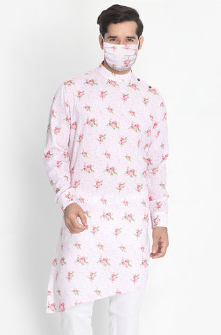 Men's Pink Linen Cotton Blend Kurta
