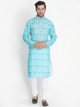 Men's Light Blue Cotton Kurta and Pyjama Set