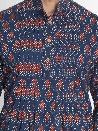 Men's Dark Blue Cotton Kurta and Pyjama Set
