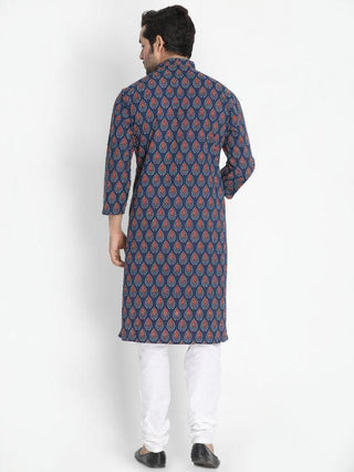 Men's Dark Blue Cotton Kurta and Pyjama Set