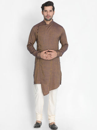 Men's Brown Cotton Blend Kurta and Pyjama Set
