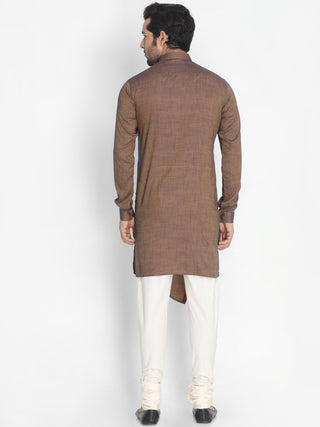 Men's Brown Cotton Blend Kurta and Pyjama Set