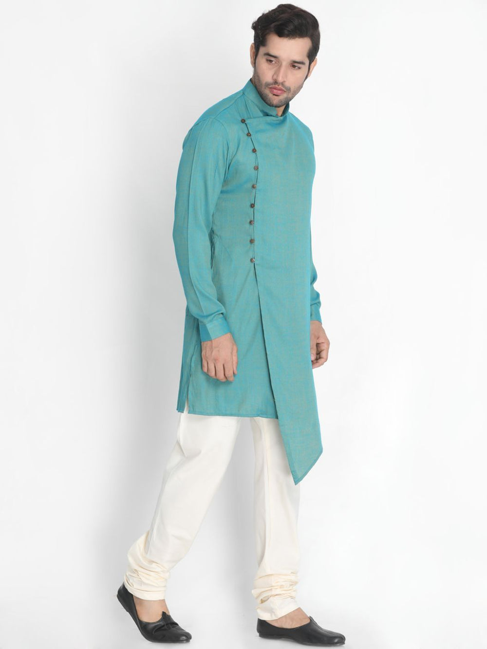 Men's Green Cotton Blend Kurta and Pyjama Set