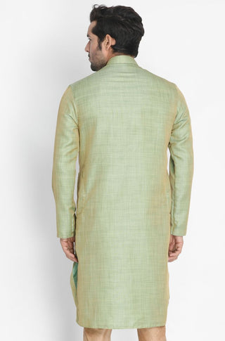 Men's Green Cotton Silk Blend Kurta