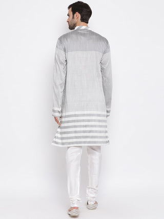 VASTRAMAY Men's Grey Cotton Blend Kurta and Pyjama Set