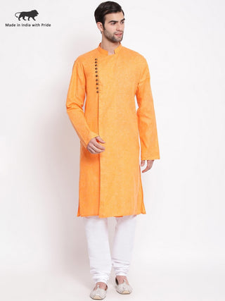 VASTRAMAY Men's Orange Mix Cotton Kurta and Pyjama Set