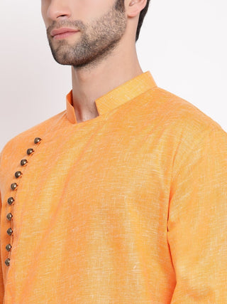 VASTRAMAY Men's Orange Mix Cotton Kurta and Pyjama Set