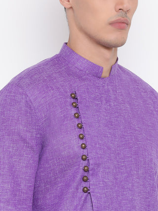 VASTRAMAY Men's Purple Mix Cotton Kurta and Pyjama Set