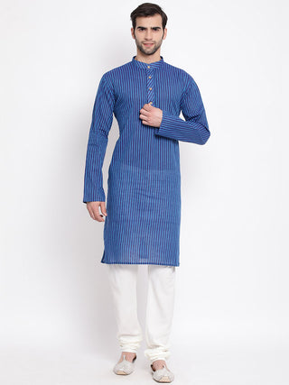 VASTRAMAY Men's Blue Pure Cotton Kurta and Pyjama Set