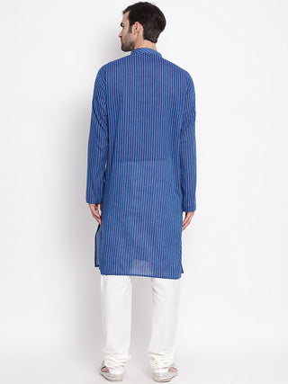 VASTRAMAY Men's Blue Pure Cotton Kurta and Pyjama Set