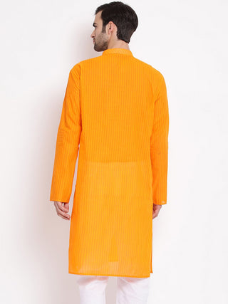 VASTRAMAY Men's Orange Pure Cotton Kurta