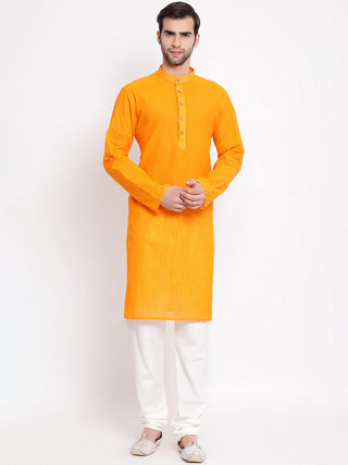 VASTRAMAY Men's Orange Pure Cotton Kurta and Pyjama Set