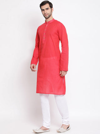 VASTRAMAY Men's Pink Pure Cotton Kurta and Pyjama Set