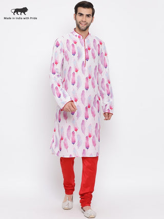 VASTRAMAY Men's Pink Cotton Blend Kurta and Pyjama Set