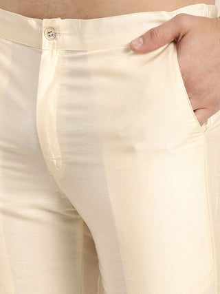 VASTRAMAY Men's Cream Viscose Rayon Kurta With Pant Style Pyjama Set