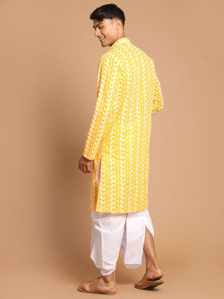VASTRAMAY Men's Orange Pure Cotton Chikankari Kurta With Dhoti set