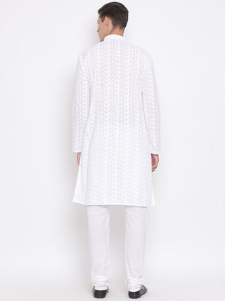 VASTRAMAY Men's White Pure Cotton Kurta Pyjama Set