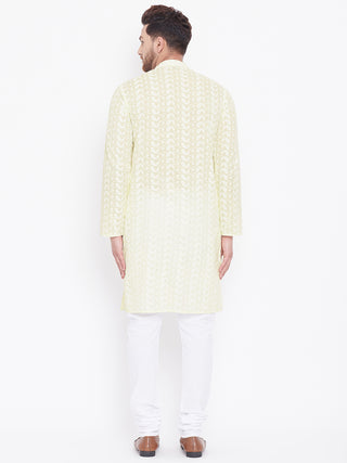 VASTRAMAY Yellow Pure Cotton Chikankari Kurta Pyjama Set