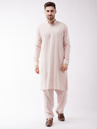 VM BY VASTRAMAY Men's Cream Cotton Blend Kurta and Pyjama Set