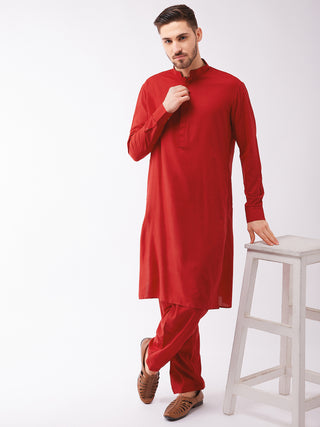 VM BY VASTRAMAY Men's Maroon Cotton Blend Kurta and Pyjama Set