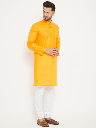 VM BY VASTRAMAY Men's Orange And White Cotton Kurta Churidar Set