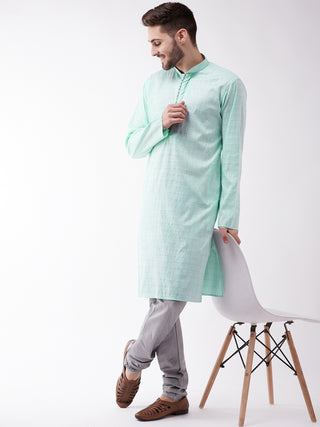VASTRAMAY Men's Aqua Blue And Grey Cotton Blend Kurta Pyjama Set