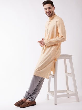 VASTRAMAY Men's Peach And Grey Cotton Blend Kurta Pyjama Set