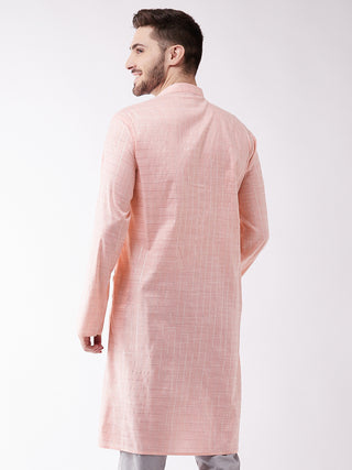 VASTRAMAY Men's Pink Cotton Blend Kurta