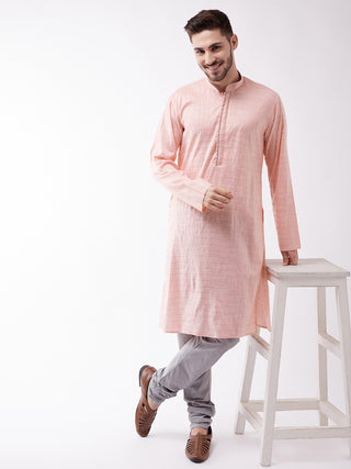 VASTRAMAY Men's Pink And Grey Cotton Blend Kurta Pyjama Set
