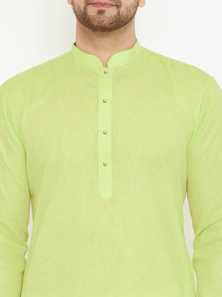 VM BY Vastramay Men's Green And White Cotton Blend Kurta Pyjama Set