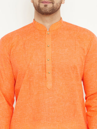 VM BY Vastramay Men's Orange Cotton Blend Kurta
