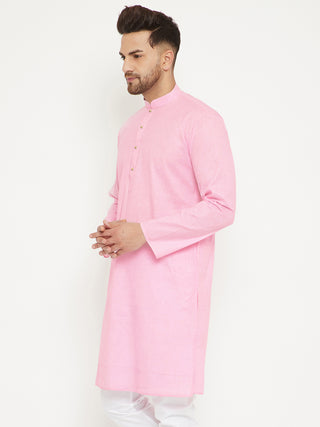 VM BY Vastramay Men's Pink Cotton Blend Kurta