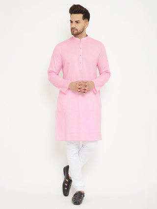 VM BY Vastramay Men's Pink And White Cotton Blend Kurta Pyjama Set
