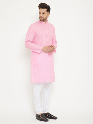 VM BY Vastramay Men's Pink And White Cotton Blend Kurta Pyjama Set