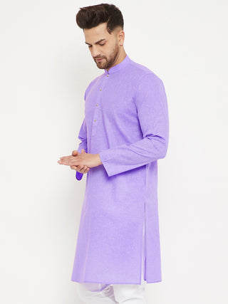 VM BY VASTRAMAY Men's Purple Cotton Blend Kurta